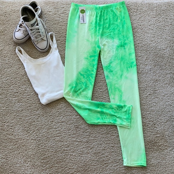 Neon Green Tie Dye Leggings - Picture 3 of 6